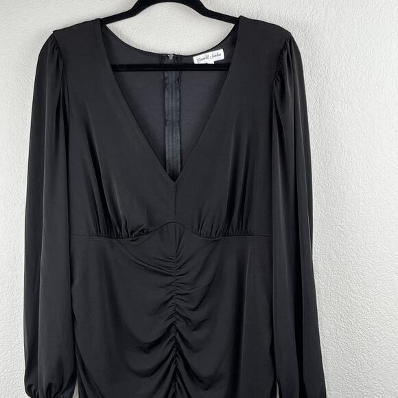 Emerald Sundae Black Stretch Ruched Bodycon Long Sleeve V-Neck Dress Plus 18 NWT - Picture 5 of 15